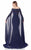 Terani Couture - Floral Applique Mermaid Gown with Chiffon Cape 1623M2072 In Navy Nude