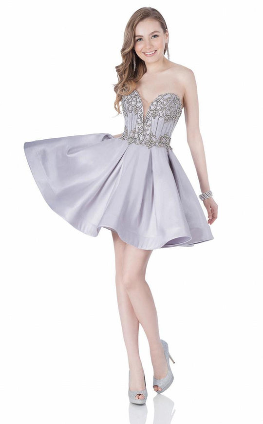 Terani Couture - Embroidered Strapless Prom Dress 1622H1156 In Silver