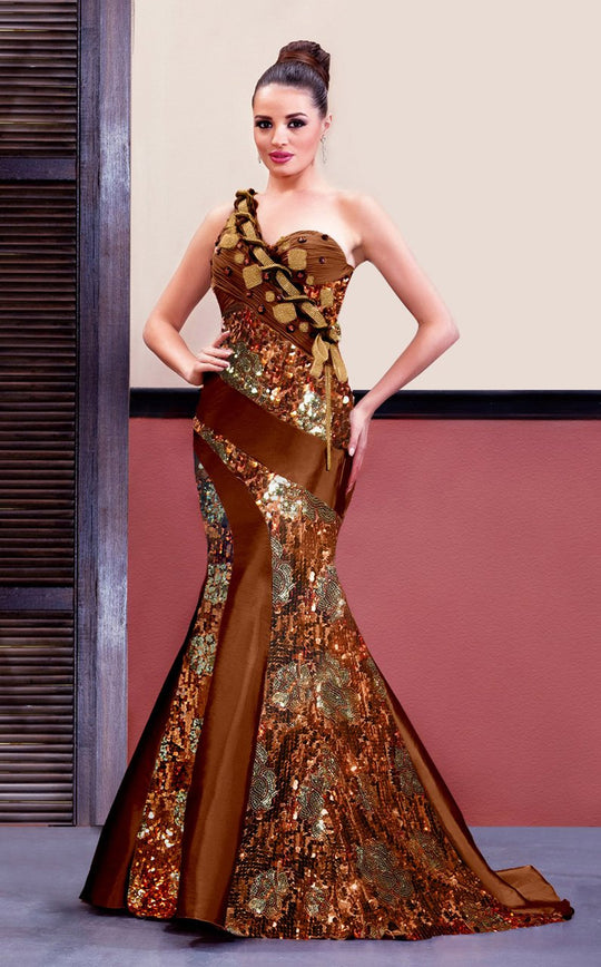 MNM Couture - 7294 Bedazzled Mermaid Dress In Brown