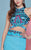 Angela & Alison - 62036 Tribal Embellished Two-Piece Halter Dress In Blue and Green