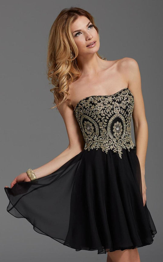Clarisse - 2900 Gilded Semi-Sweetheart Dress in Black