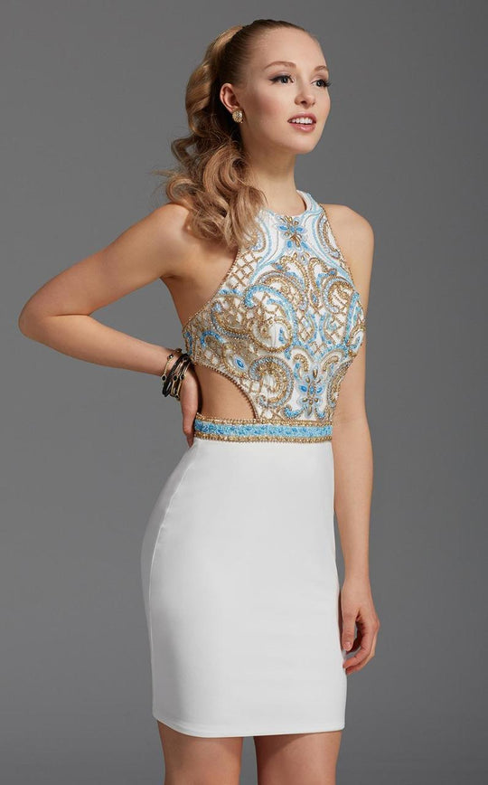 Clarisse - 2921 Lovely Racer Back Cocktail Dress in White and Multi-Color