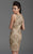 Clarisse - 2928 Gold Beaded Jewel Neck Sheath Dress in Neutral and Gold