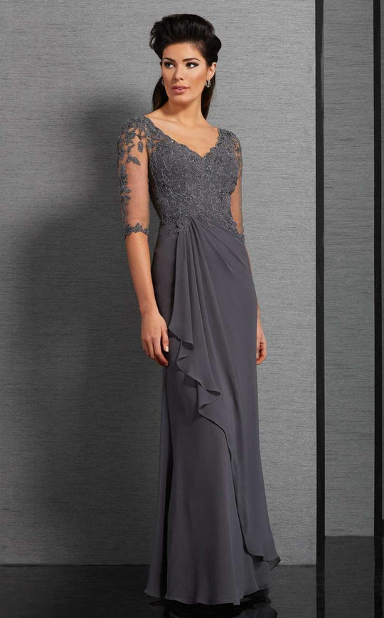 Clarisse Floral Lace Ruched Evening Gown 6314 - 1 pc Pewter In Size 18 Available in Pewter