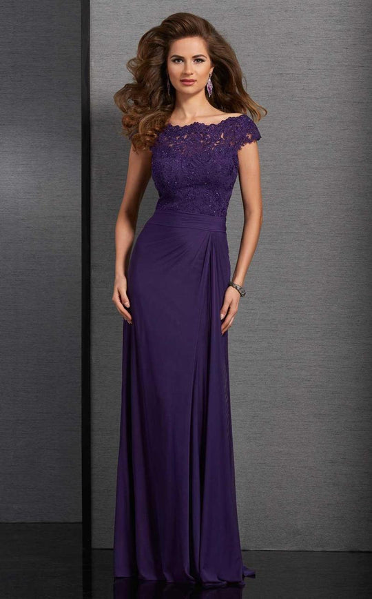 Clarisse - Lace Bateau Neck Evening Gown 6318 in Purple