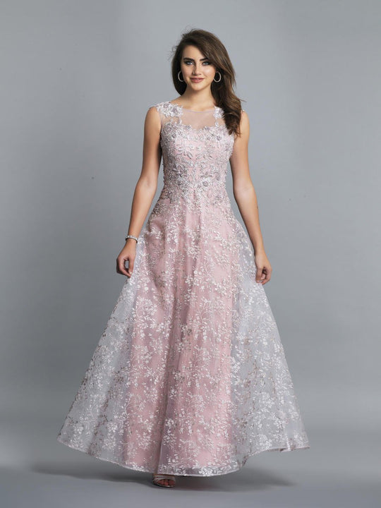 Dave & Johnny - A7331 Lace Embroidered Bateau A-line Dress In Pink