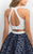 Blush - Two-Piece Beaded and Printed A-line Dress 11184 in White and Blue