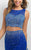 Blush - C350 Two Piece Beaded Lace Bateau Short Dress In Blue