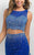 Blush - C350 Two Piece Beaded Lace Bateau Short Dress In Blue