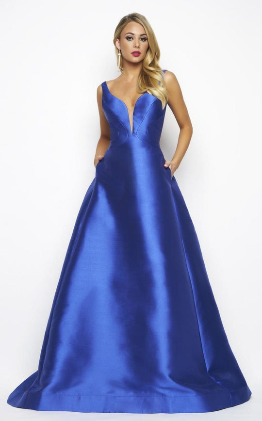 Mac Duggal Couture - 80588 Deep V-neck Ballgown In Royal