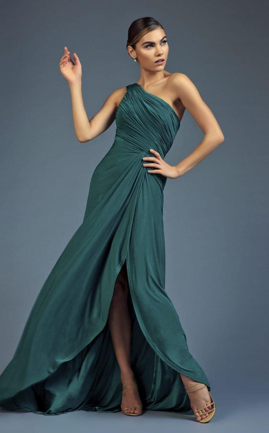 Mac Duggal Couture - 80605 Ruched One Shoulder Sheath Dress In Teal