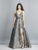 Dave & Johnny - A7372 Two Tone Deep V-neck A-line Dress In Gold and Purple