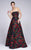 Mac Duggal - 25263L Strapless Rose Print Dress In Black and Red
