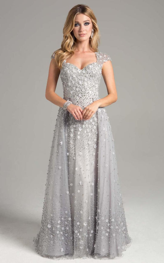 Lara Dresses - 32940 Beaded Sweetheart A Line Overlay Long Dress In Silver