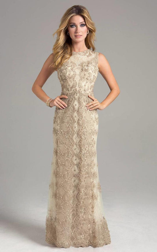 Lara Dresses - 32941 Sleeveless Beaded Lace Sheath Long Dress In Gold