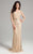 Lara Dresses - 32953 Beaded Long Sleeves Sheath Long Dress In Neutral
