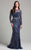 Lara Dresses - 32953 Beaded Long Sleeves Sheath Long Dress In Blue