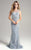 Lara Dresses - Bejeweled Illusion Bateau Sheath Dress 32955 in Silver