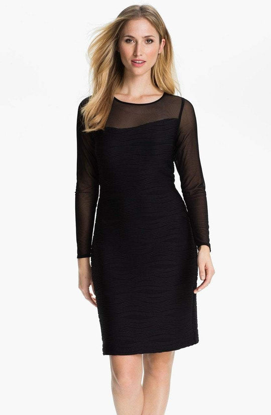 Donna Ricco - Illusion Sleeve Textured Dress 8438320M in Black