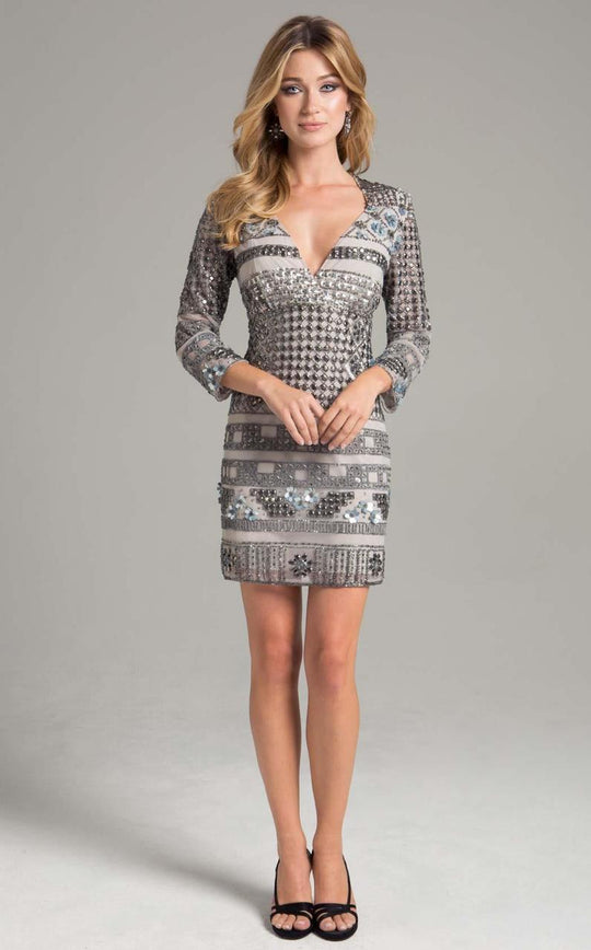 Lara Dresses - Long Sleeve Cocktail Dress 32989 in Gray