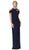 Eureka Fashion - Embellished Jewel Neck Satin Sheath Evening Dress