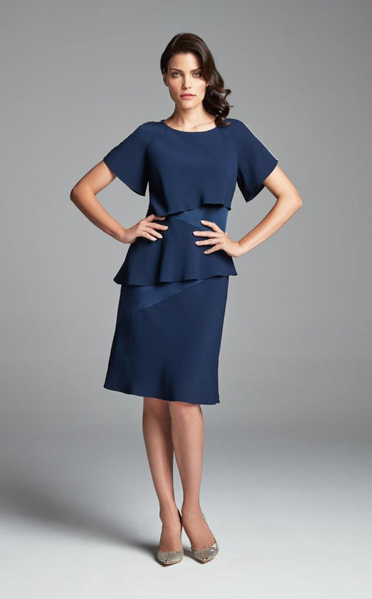 Daymor Couture - Jewel Neck Sheath Dress 454 in Blue