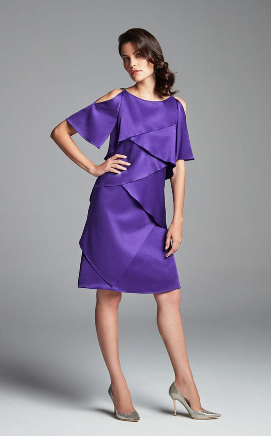 Daymor Couture - Bateau Neck A-line Dress 455 in Purple
