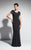 Daymor Couture - Short Sleeve Jewel-Paneled V-Neck Long Dress 459 In Black