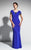 Daymor Couture - Short Sleeve V-Neck Long Dress 459 in Blue