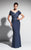 Daymor Couture - Off Shoulder Cinched Peplum Evening Dress 461 in Gray