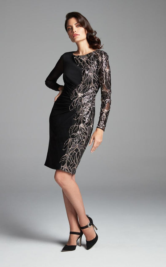 Daymor Couture - Long Slim Sleeve Cocktail Dress 470 in Black and Gold
