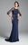Daymor Couture - Sequined Illusion Sleeved Evening Dress 474 in Blue