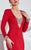 Panoply - Sculpted Ornate V-Neck Trumpet Gown with Long Sleeves 44286 In Red