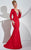 Panoply - Sculpted Ornate V-Neck Trumpet Gown with Long Sleeves 44286 In Red