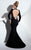 Panoply - Sculpted Ornate V-Neck Trumpet Gown with Long Sleeves 44286 In Black