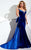 Panoply - Sparkling V-neckline Velvet Trumpet Evening Gown 44287 In Blue