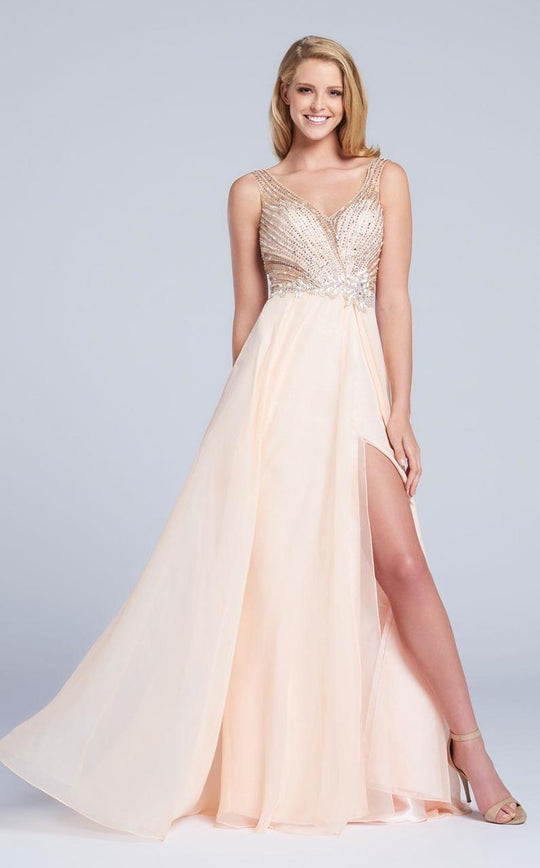 Ellie Wilde - EW117015 V-Neck Long Chiffon Prom Dress