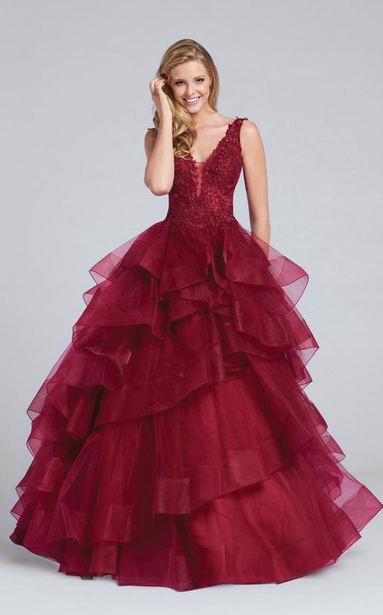 Ellie Wilde - EW117081 Embellished V-neck Ballgown in Red