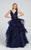 Ellie Wilde Plunging Lace Ruffled Tulle Ballgown EW117081 In Blue