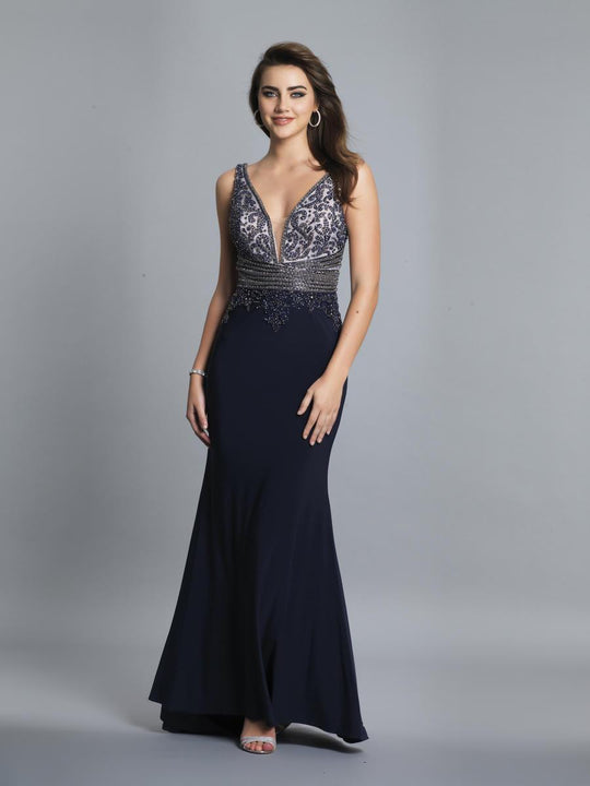 Dave & Johnny - Adorned Empire Waist Sleeveless Mermaid Gown A7429  In Blue