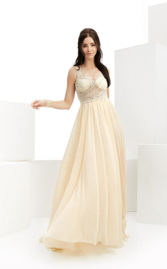 Jasz Couture - Beaded Illusion Chiffon Gown 5908 in Neutral