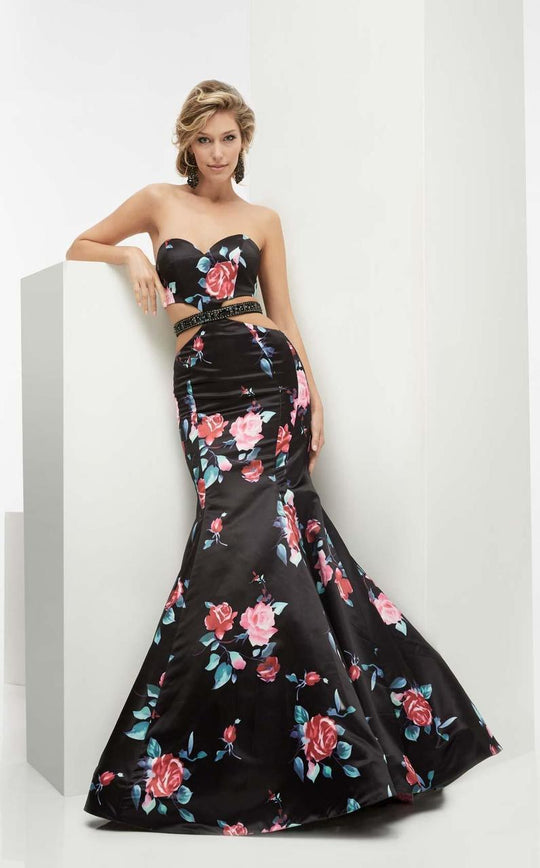 Jasz Couture - Floral Strapless Mermaid Gown  5917 in Black and Multi-Color