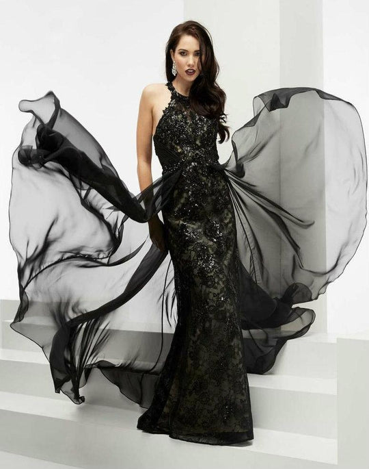 Jasz Couture - Beaded Halter Long Gown 5925 in Black
