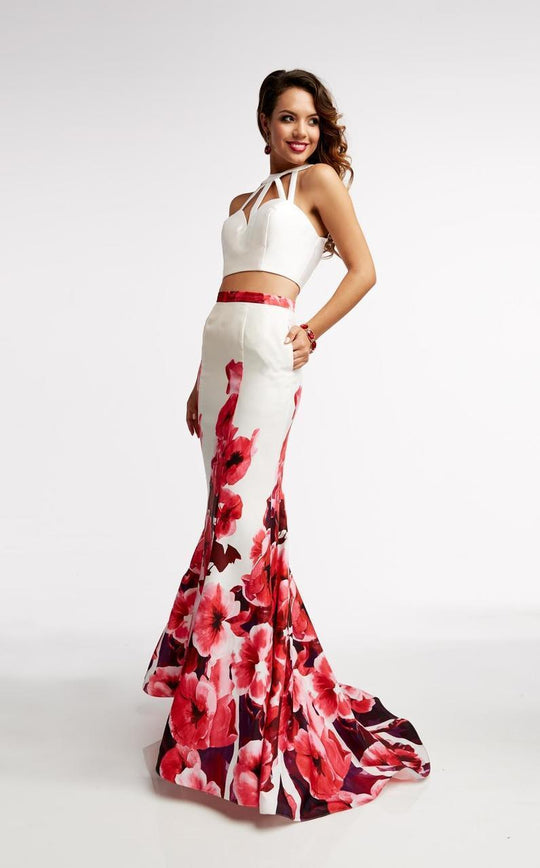 Jasz Couture - Floral Two-Piece Evening Dress  5949 in White and Multi-Color
