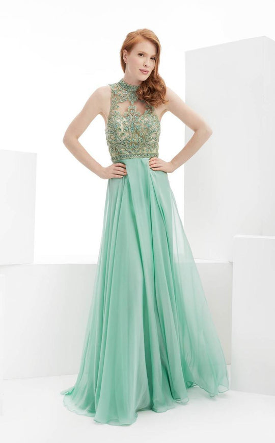 Jasz Couture - Sheer Beaded Evening Gown 5979 in Green