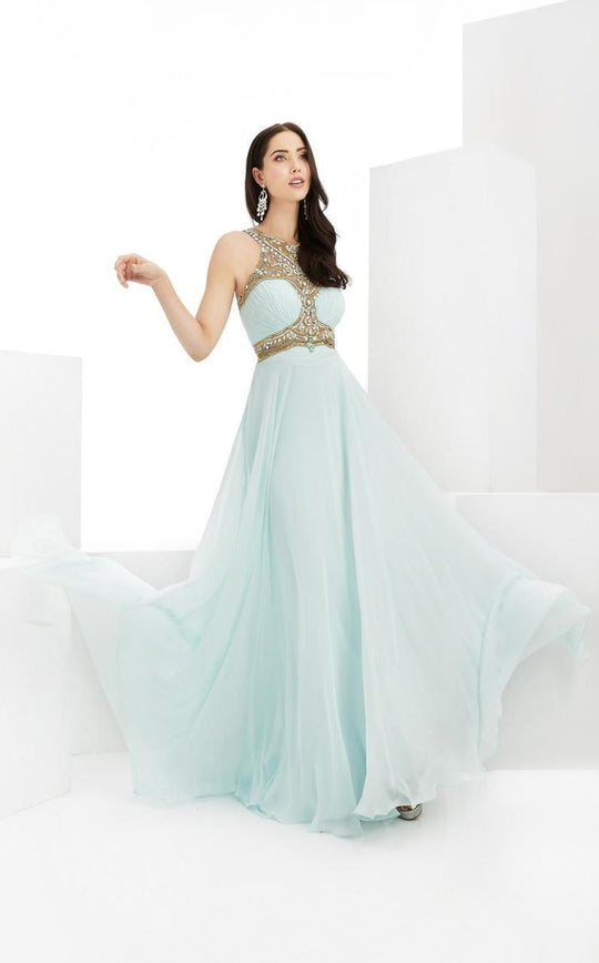 Jasz Couture - Chiffon Beaded Evening Gown 6004 in Blue