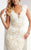 Jasz Couture - V-Neck Floral Lace Evening Gown 6025 in White
