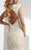 Jasz Couture - V-Neck Floral Lace Evening Gown 6025 in White
