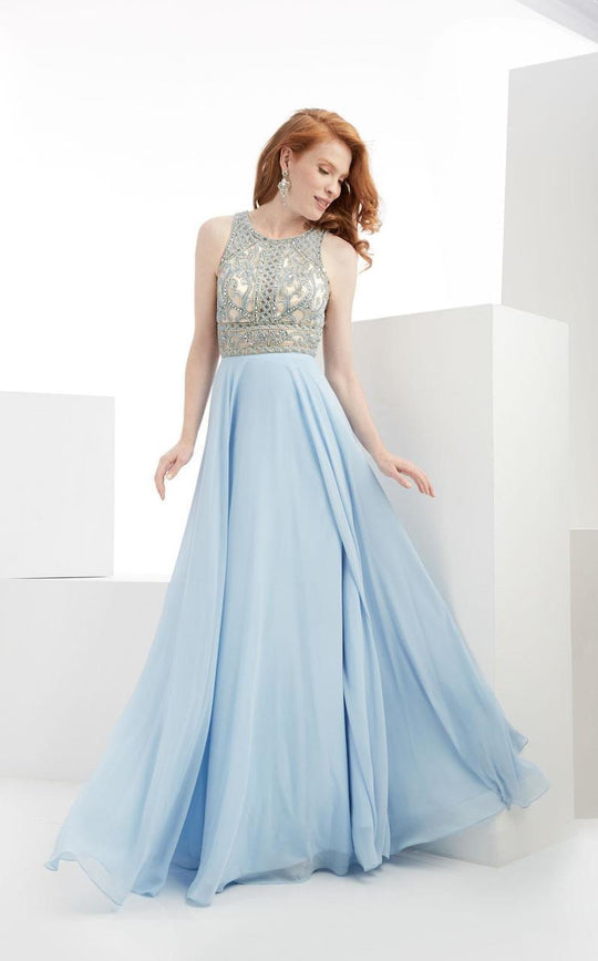 Jasz Couture - Beaded Chiffon Evening Gown 6072 in Blue
