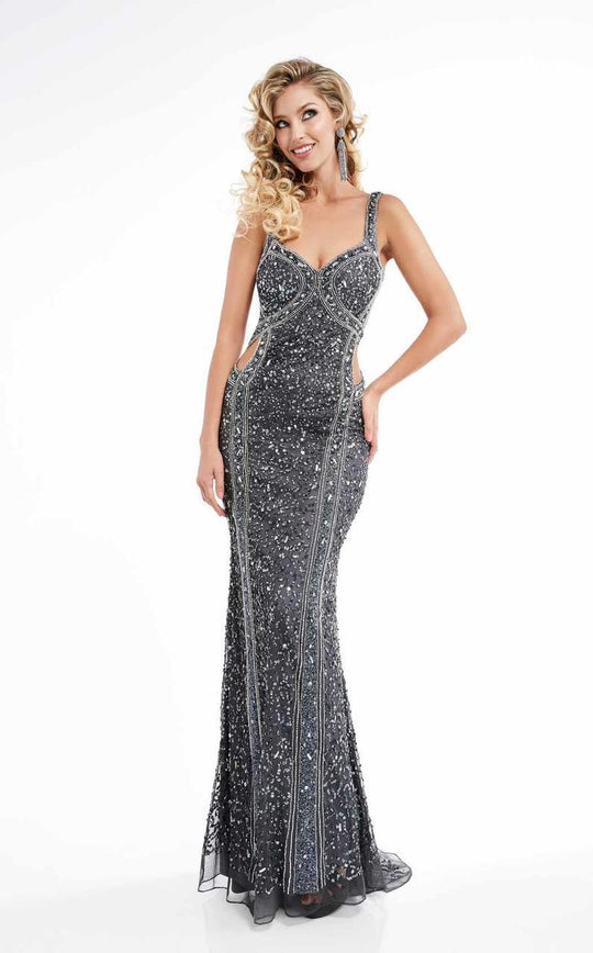 Lush by Jasz Couture - Bejeweled Hourglass Gown  1315 in Gray